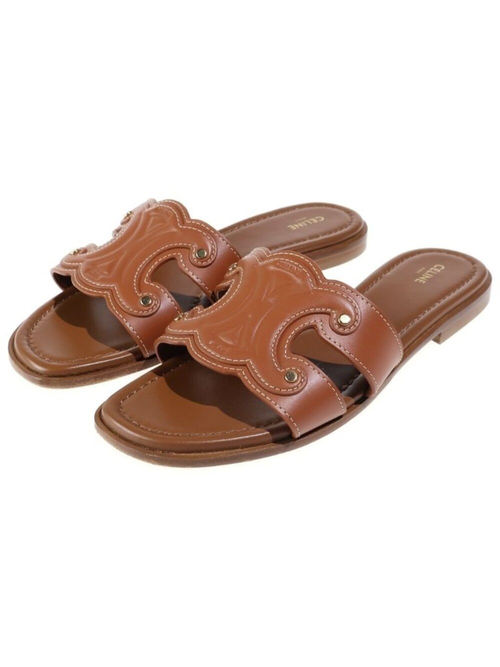 Celine Triomphe Marina Leather Flat Shoes Mules Brown